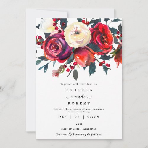 winter holiday florals modern wedding invitation