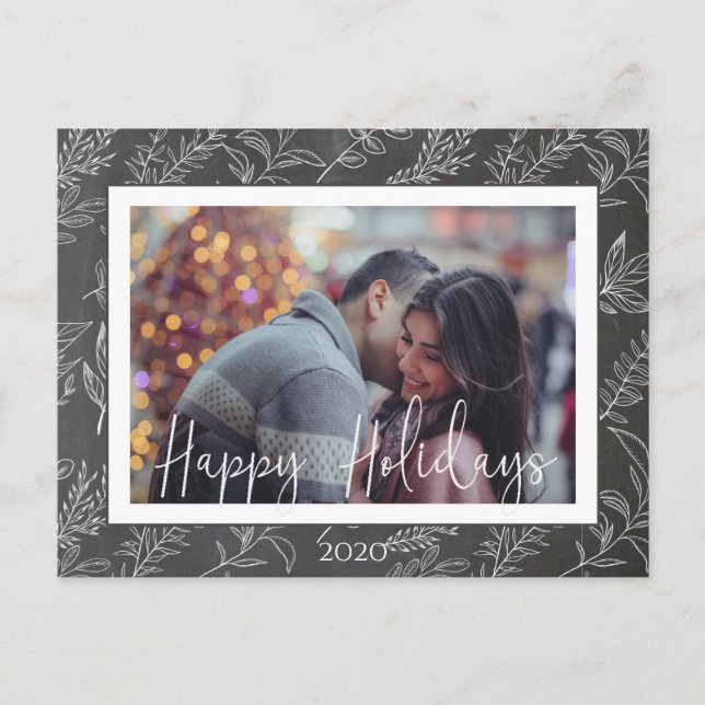 winter holiday foliage chalkboard photo postcard (Front)