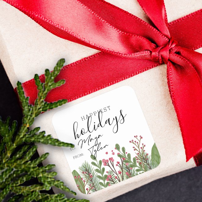 Winter Holiday Foliage To and From Square Sticker (Winter Holiday Foliage To and From Square Sticker)