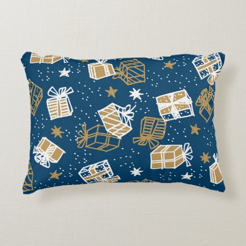 Winter Holiday Gift Boxes Pattern Accent Pillow