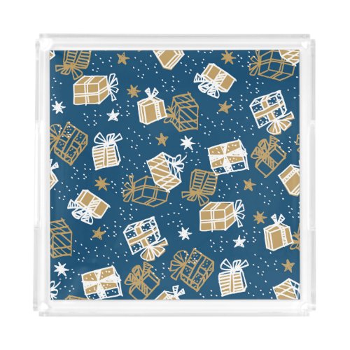 Winter Holiday Gift Boxes Pattern Acrylic Tray