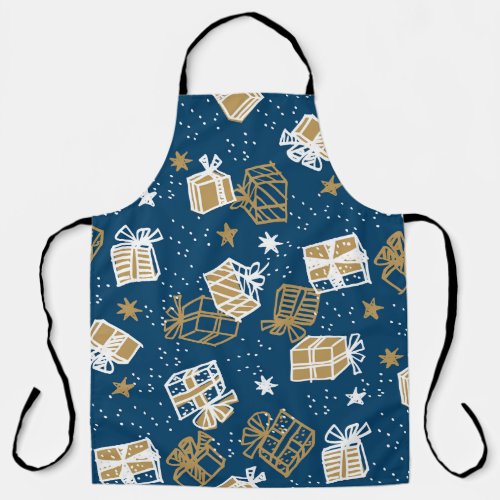 Winter Holiday Gift Boxes Pattern Apron