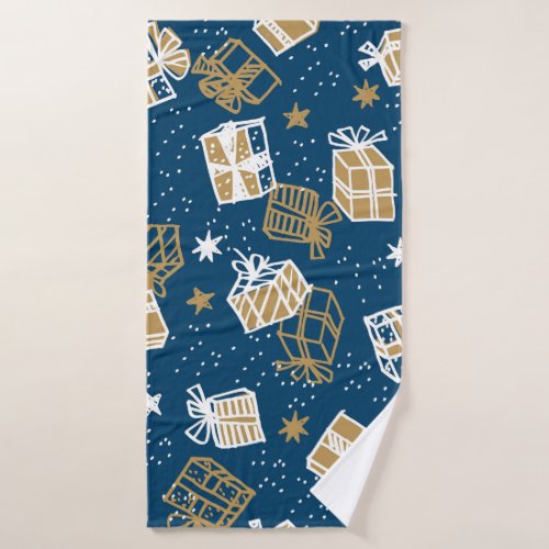 Winter Holiday Gift Boxes Pattern Bath Towel