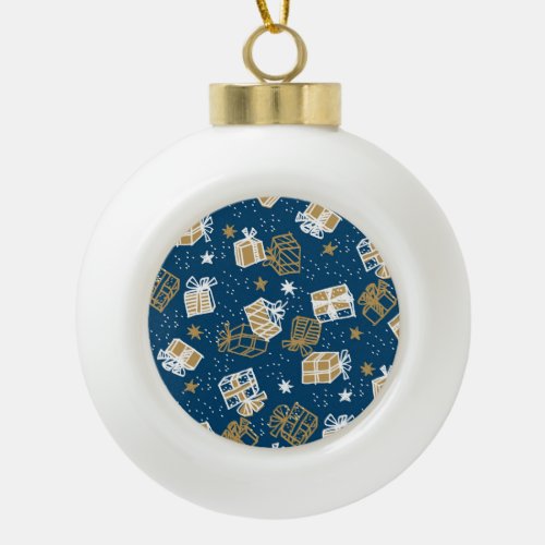 Winter Holiday Gift Boxes Pattern Ceramic Ball Christmas Ornament