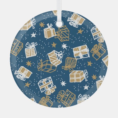 Winter Holiday Gift Boxes Pattern Glass Ornament