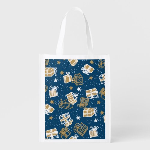Winter Holiday Gift Boxes Pattern Grocery Bag
