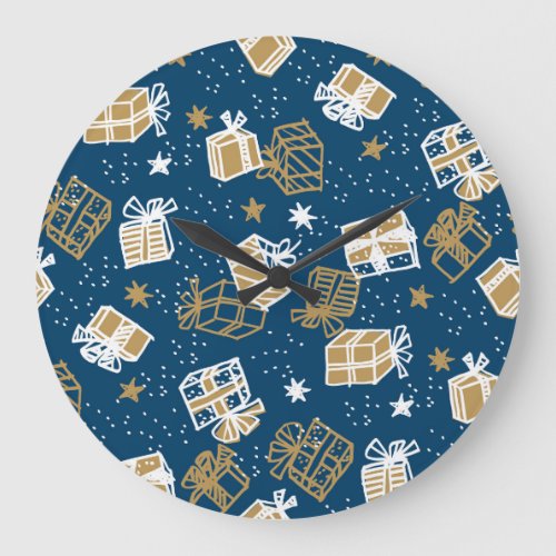 Winter Holiday Gift Boxes Pattern Large Clock