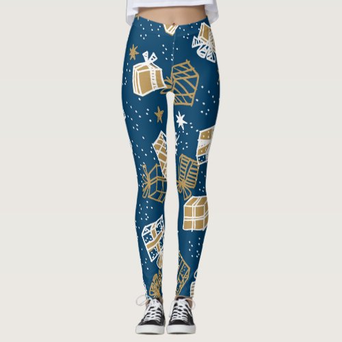 Winter Holiday Gift Boxes Pattern Leggings
