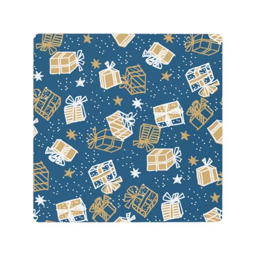 Winter Holiday Gift Boxes Pattern Metal Print