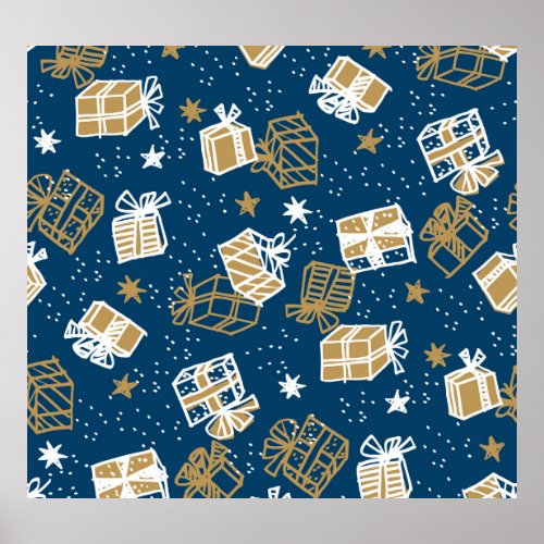 Winter Holiday Gift Boxes Pattern Poster
