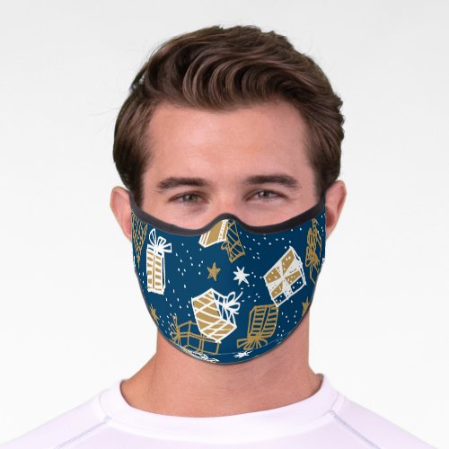 Winter Holiday Gift Boxes Pattern Premium Face Mask