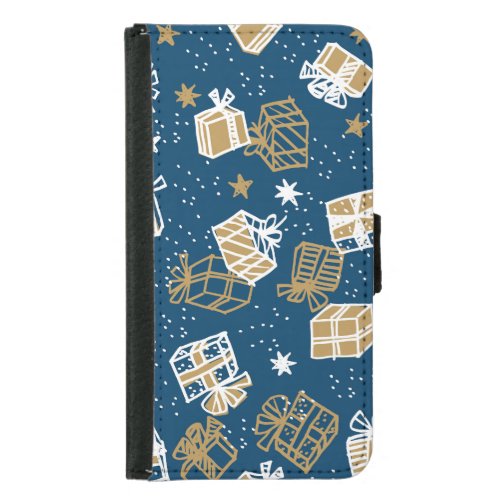 Winter Holiday Gift Boxes Pattern Samsung Galaxy S5 Wallet Case