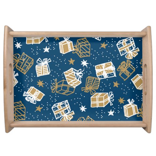 Winter Holiday Gift Boxes Pattern Serving Tray