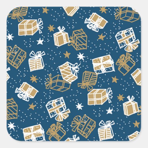 Winter Holiday Gift Boxes Pattern Square Sticker