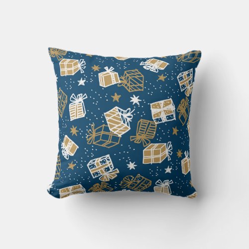 Winter Holiday Gift Boxes Pattern Throw Pillow