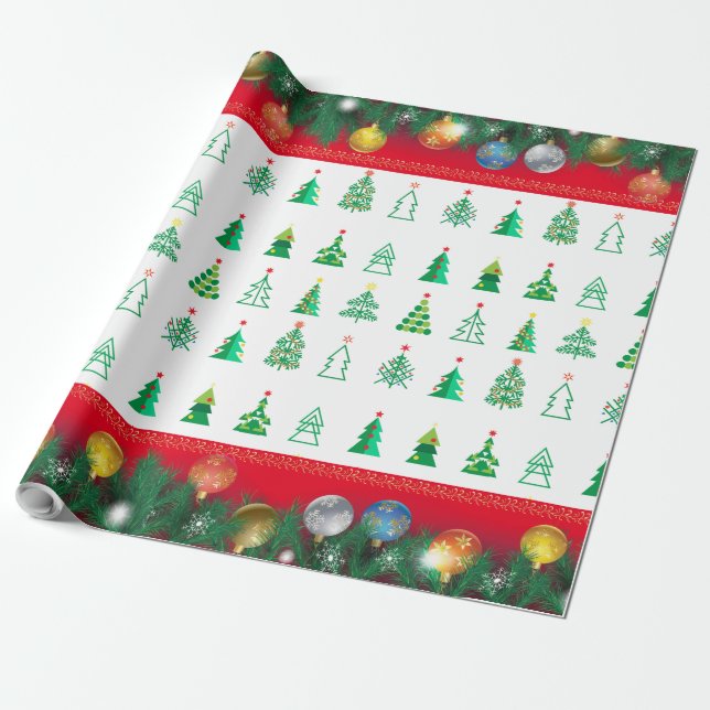 Winter Holiday Gifts Decoration Christmas Fir Tree Wrapping Paper (Unrolled)