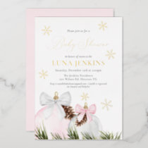 Winter Holiday Girl Baby Shower Foil Invitation