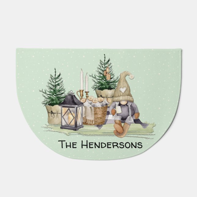 Winter Holiday Gnome Rustic Cabin Doormat (Front)