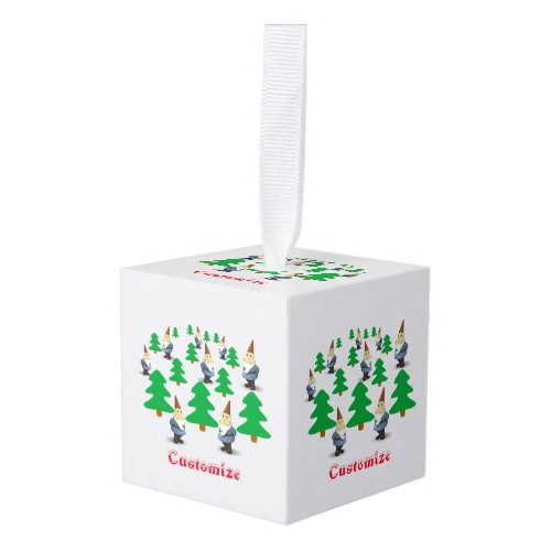 Winter Holiday Gnomes Christmas Trees Thunder_Cove Cube Ornament