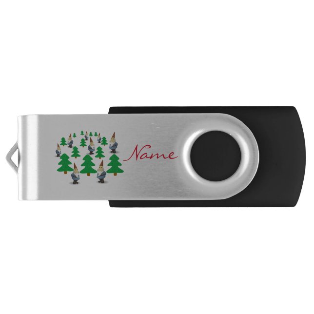 Winter Holiday Gnomes Christmas Trees Thunder_Cove Flash Drive (Back)