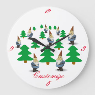 Winter Holiday Gnomes Christmas Trees Thunder_Cove Large Clock