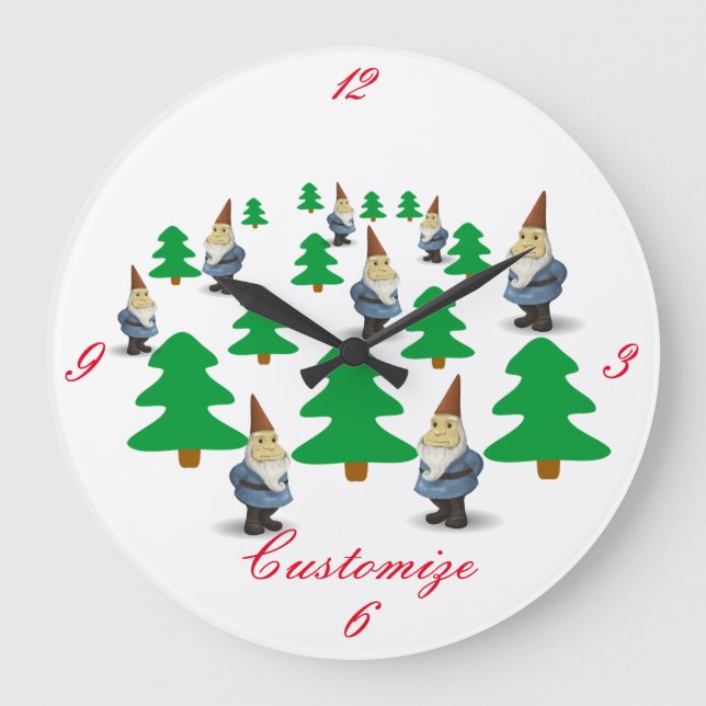 Winter Holiday Gnomes Christmas Trees Thunder_Cove Large Clock (Front)
