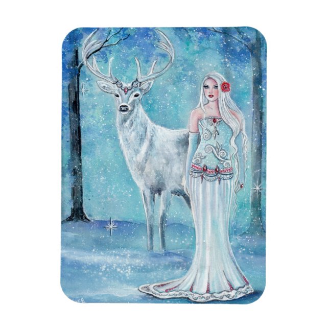 Winter Holiday goddess with deer poster  by Renee Magnet (Vertical)