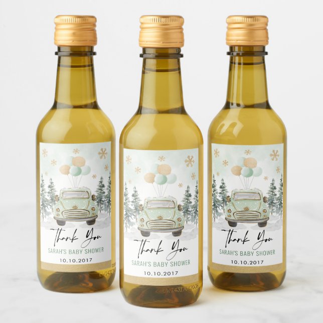 Winter Holiday Greenery Gold Drive Thru Shower Wine Label (Bottles)