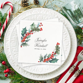 Winter Holiday Greenery Watercolor Wedding Paper Napkins