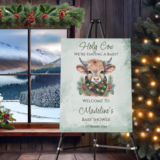 Winter Holiday Highland Holy Cow Baby Shower Foam Board (Winter Holiday Highland "Holy Cow" Evergreen Baby Shower Foam Board Poster Sign)
