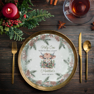 Winter Holiday Highland Holy Cow Baby Shower Paper Plates