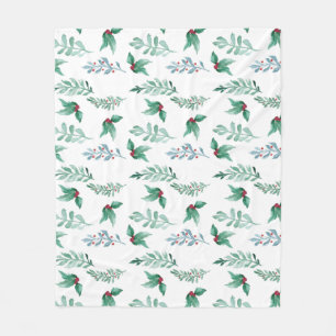 Winter holiday holly berries branches  fleece blanket