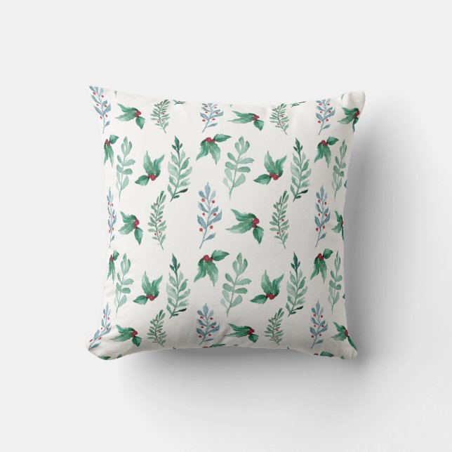 Winter holiday holly berries branches  throw pillow (Front)