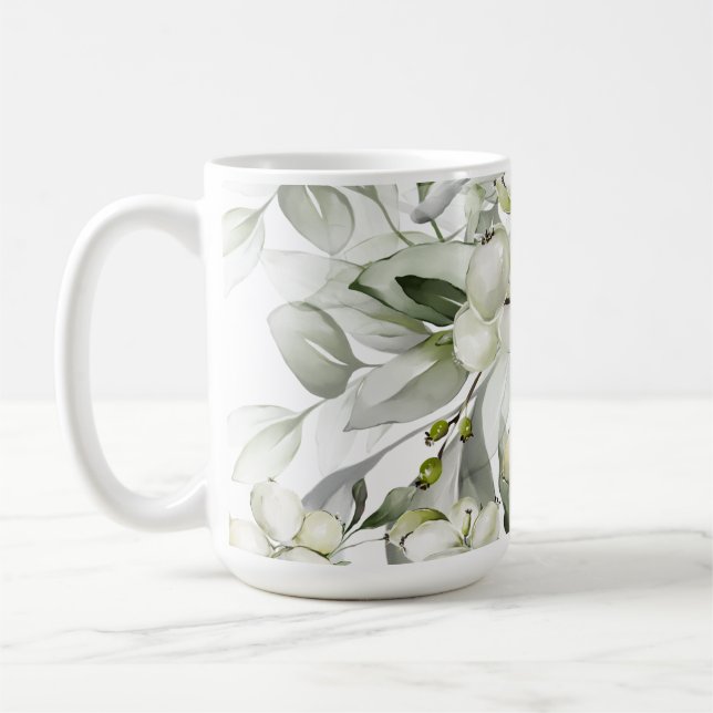 Winter holiday holly branches green pattern coffee mug (Left)