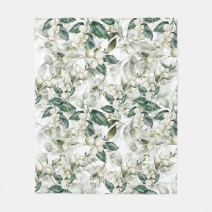 Winter holiday holly branches green pattern  fleece blanket