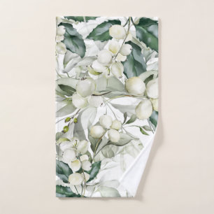 Winter holiday holly branches green pattern hand towel
