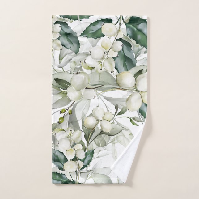 Winter holiday holly branches green pattern  hand towel  (Hand Towel)