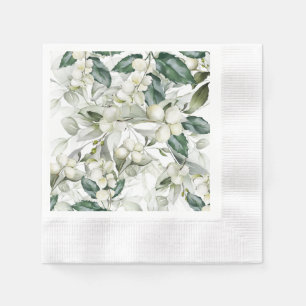 Winter holiday holly branches green pattern napkins