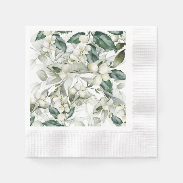 Winter holiday holly branches green pattern  napkins (Front)