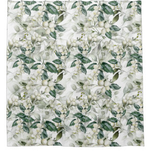 Winter holiday holly branches green pattern shower curtain