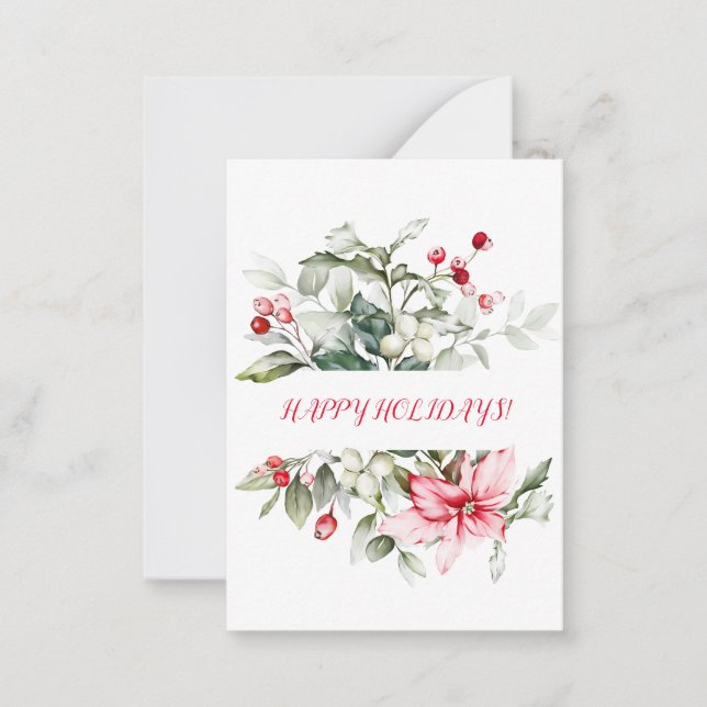 Winter holiday holly RED BERRY branches   Note Card (Front)