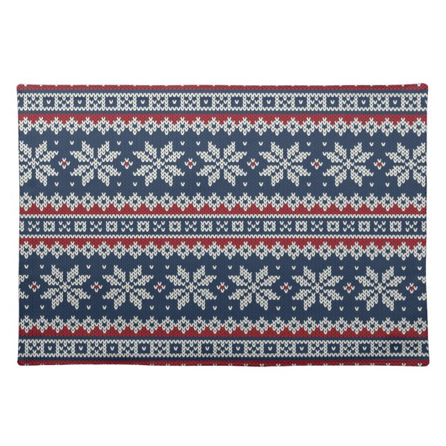 Winter Holiday Knitted Pattern Cloth Placemat (Front)