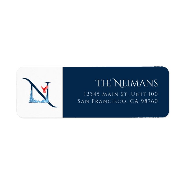 Winter Holiday | Letter N Monogram Address Label (Front)