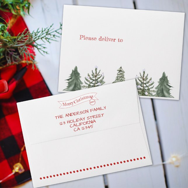 Winter Holiday Merry Christmas Tree Return Address Envelope (Creator Uploaded)
