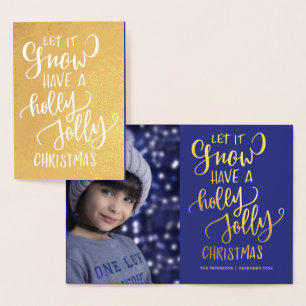 Winter holiday modern calligraphy script photo foil card