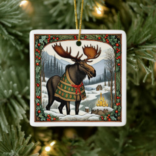 Winter Holiday Moose Ceramic Ornament