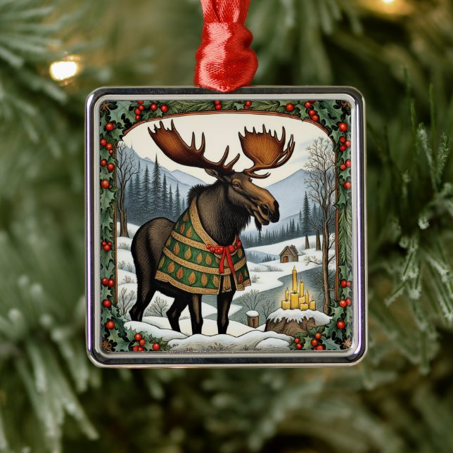 Winter Holiday Moose Metal Ornament (Tree)