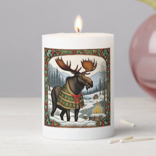 Winter Holiday Moose Pillar Candle
