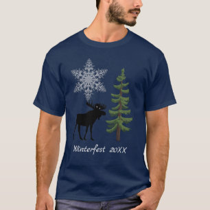 Winter Holiday Moose Snowflake Pine Tree T-Shirt