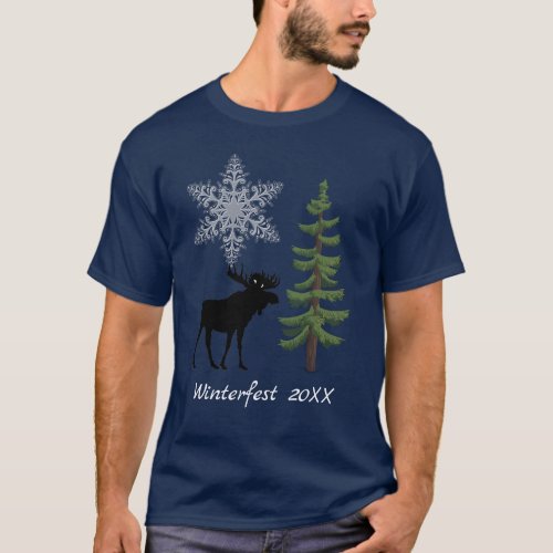 Winter Holiday Moose Snowflake Pine Tree T_Shirt